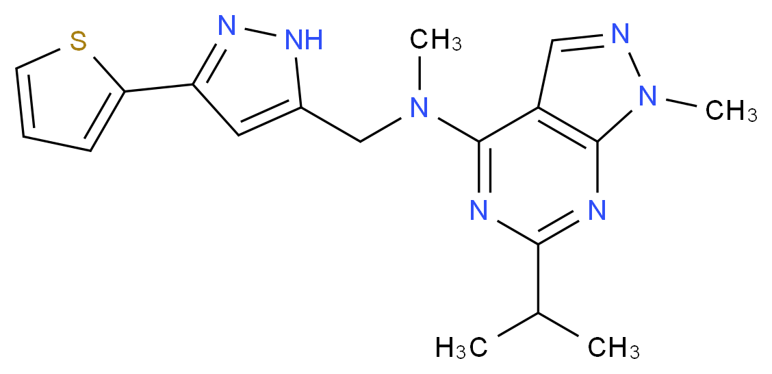 6-isopropyl-N,1-dimethyl-N-{[3-(2-thienyl)-1H-pyrazol-5-yl]methyl}-1H-pyrazolo[3,4-d]pyrimidin-4-amine_Molecular_structure_CAS_)