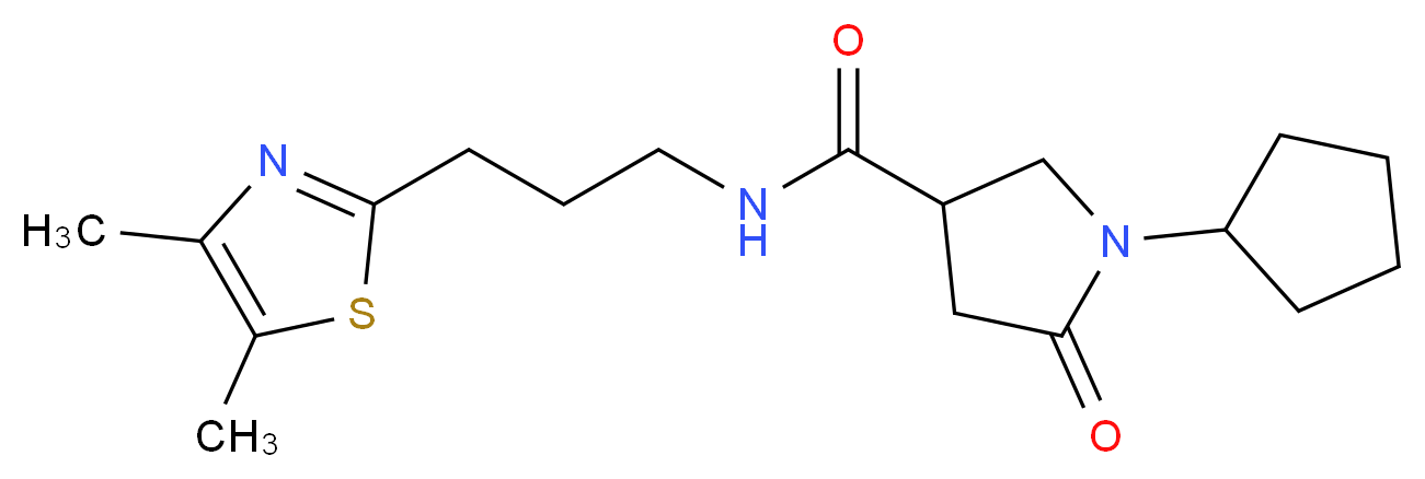 1-cyclopentyl-N-[3-(4,5-dimethyl-1,3-thiazol-2-yl)propyl]-5-oxo-3-pyrrolidinecarboxamide_Molecular_structure_CAS_)