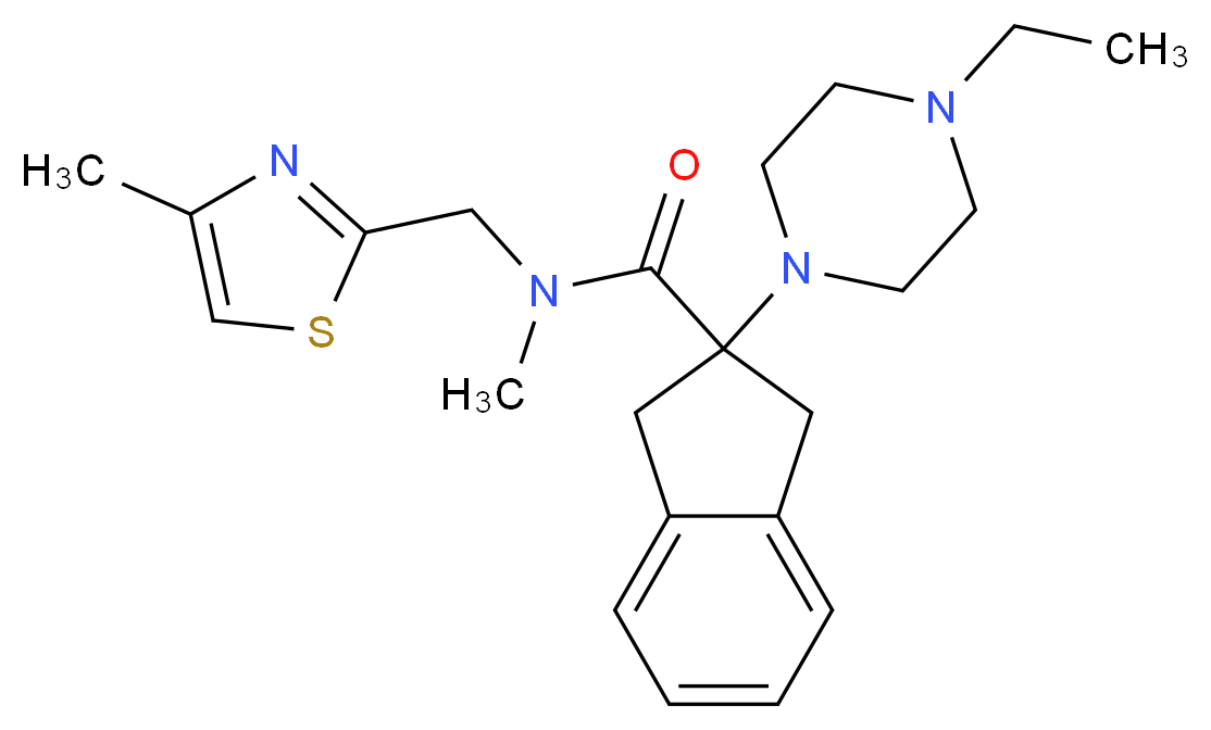 2-(4-ethyl-1-piperazinyl)-N-methyl-N-[(4-methyl-1,3-thiazol-2-yl)methyl]-2-indanecarboxamide_Molecular_structure_CAS_)