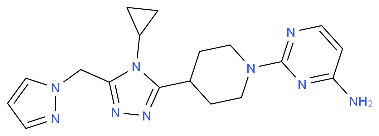 2-{4-[4-cyclopropyl-5-(1H-pyrazol-1-ylmethyl)-4H-1,2,4-triazol-3-yl]piperidin-1-yl}pyrimidin-4-amine_Molecular_structure_CAS_)