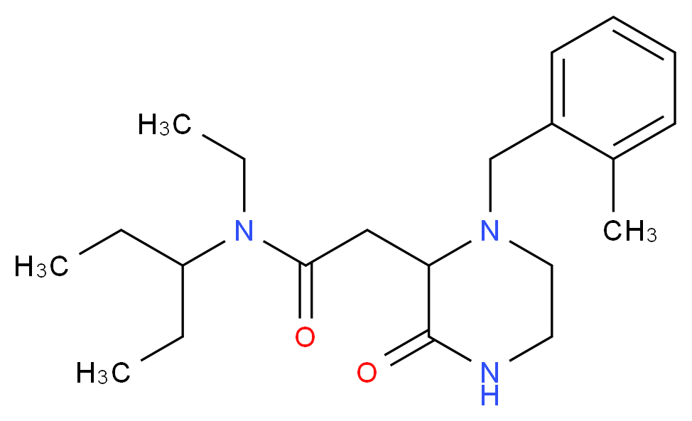 N-ethyl-N-(1-ethylpropyl)-2-[1-(2-methylbenzyl)-3-oxo-2-piperazinyl]acetamide_Molecular_structure_CAS_)