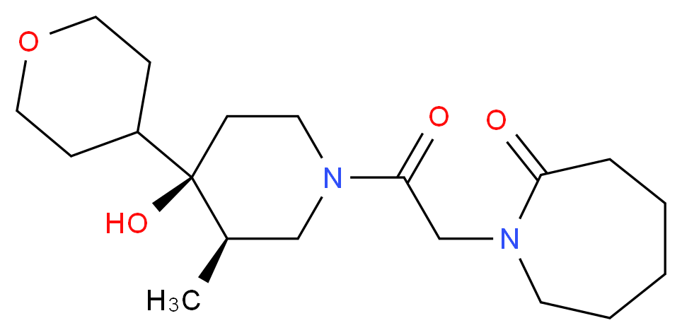 1-{2-[(3R*,4R*)-4-hydroxy-3-methyl-4-(tetrahydro-2H-pyran-4-yl)-1-piperidinyl]-2-oxoethyl}-2-azepanone_Molecular_structure_CAS_)