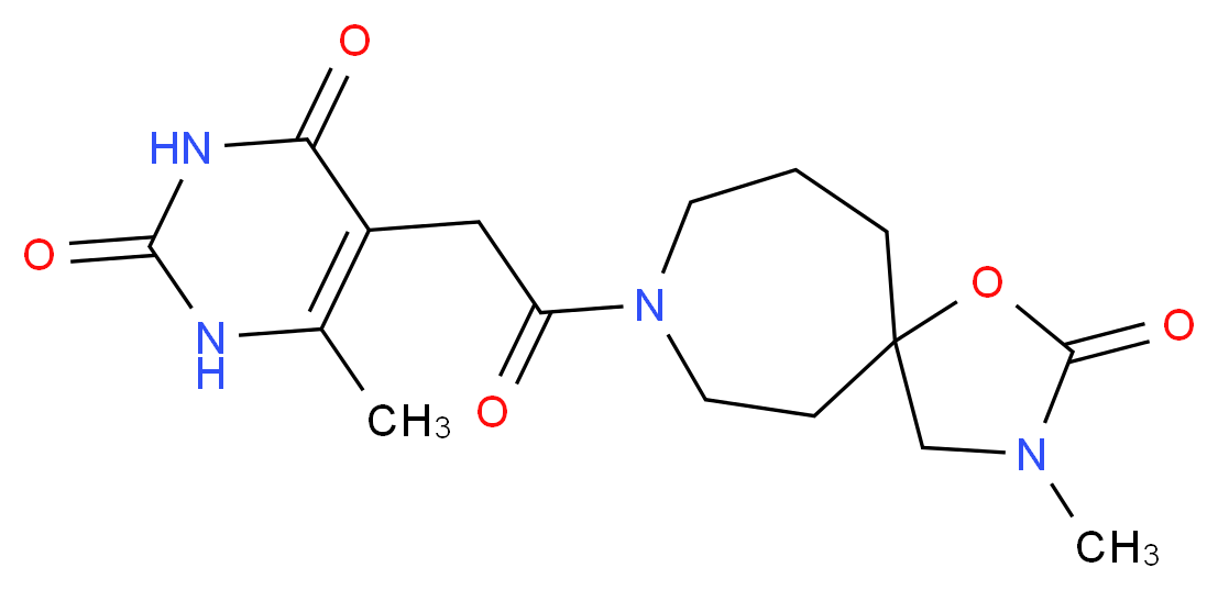 6-methyl-5-[2-(3-methyl-2-oxo-1-oxa-3,8-diazaspiro[4.6]undec-8-yl)-2-oxoethyl]pyrimidine-2,4(1H,3H)-dione_Molecular_structure_CAS_)