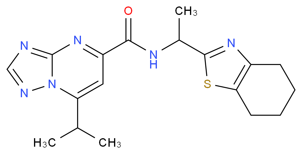 7-isopropyl-N-[1-(4,5,6,7-tetrahydro-1,3-benzothiazol-2-yl)ethyl][1,2,4]triazolo[1,5-a]pyrimidine-5-carboxamide_Molecular_structure_CAS_)