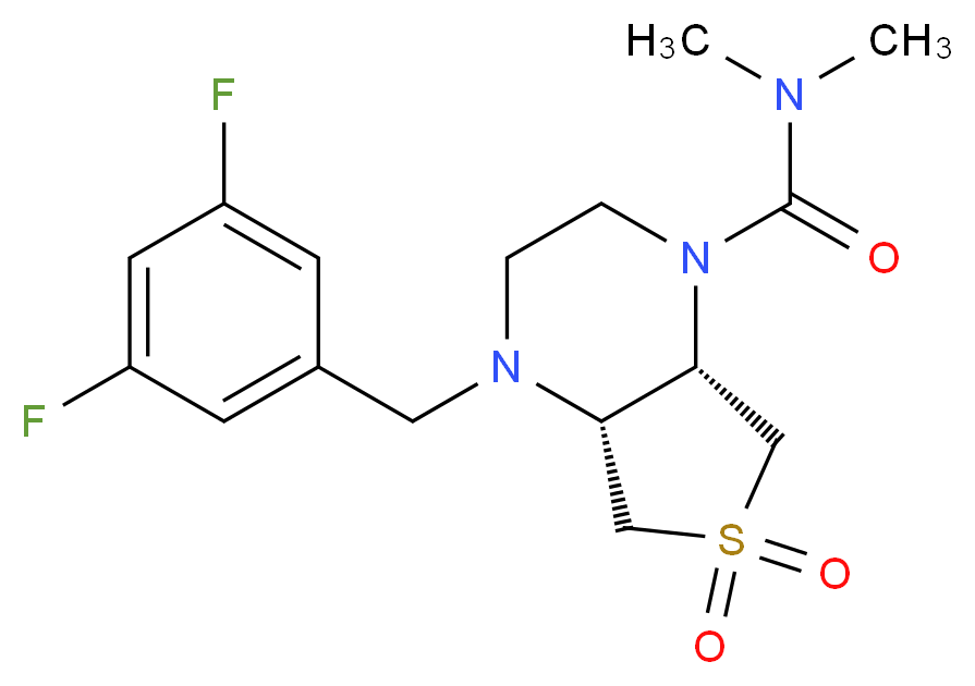 (4aR*,7aS*)-4-(3,5-difluorobenzyl)-N,N-dimethylhexahydrothieno[3,4-b]pyrazine-1(2H)-carboxamide 6,6-dioxide_Molecular_structure_CAS_)