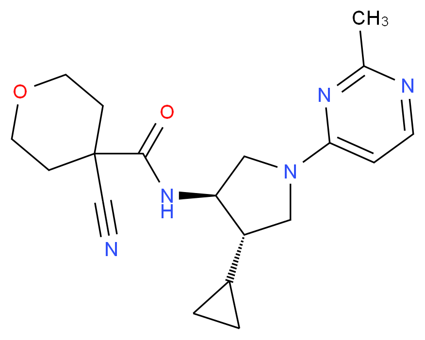 4-cyano-N-[(3R*,4S*)-4-cyclopropyl-1-(2-methyl-4-pyrimidinyl)-3-pyrrolidinyl]tetrahydro-2H-pyran-4-carboxamide_Molecular_structure_CAS_)