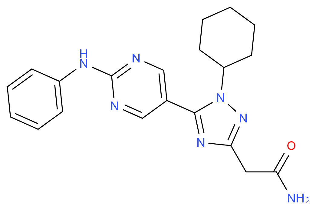 2-[5-(2-anilinopyrimidin-5-yl)-1-cyclohexyl-1H-1,2,4-triazol-3-yl]acetamide_Molecular_structure_CAS_)