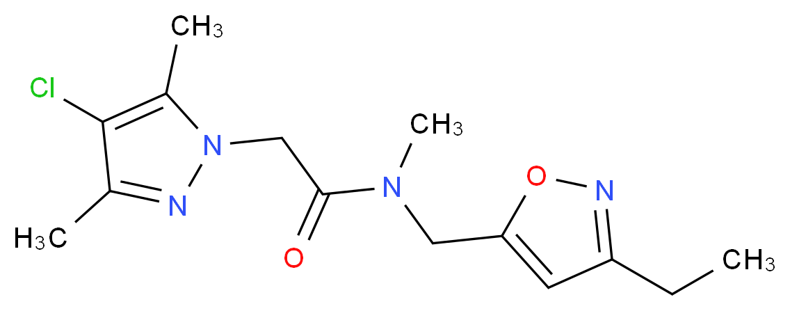 2-(4-chloro-3,5-dimethyl-1H-pyrazol-1-yl)-N-[(3-ethylisoxazol-5-yl)methyl]-N-methylacetamide_Molecular_structure_CAS_)