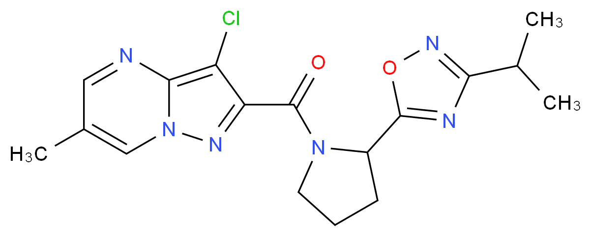 3-chloro-2-{[2-(3-isopropyl-1,2,4-oxadiazol-5-yl)-1-pyrrolidinyl]carbonyl}-6-methylpyrazolo[1,5-a]pyrimidine_Molecular_structure_CAS_)