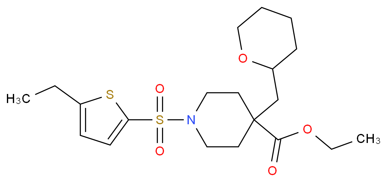 ethyl 1-[(5-ethyl-2-thienyl)sulfonyl]-4-(tetrahydro-2H-pyran-2-ylmethyl)-4-piperidinecarboxylate_Molecular_structure_CAS_)
