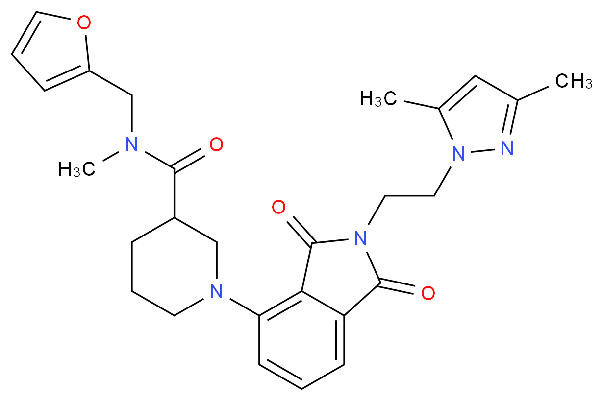 1-{2-[2-(3,5-dimethyl-1H-pyrazol-1-yl)ethyl]-1,3-dioxo-2,3-dihydro-1H-isoindol-4-yl}-N-(2-furylmethyl)-N-methyl-3-piperidinecarboxamide_Molecular_structure_CAS_)