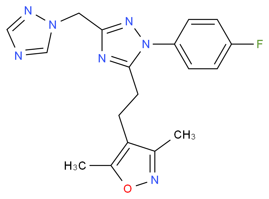 5-[2-(3,5-dimethylisoxazol-4-yl)ethyl]-1-(4-fluorophenyl)-3-(1H-1,2,4-triazol-1-ylmethyl)-1H-1,2,4-triazole_Molecular_structure_CAS_)
