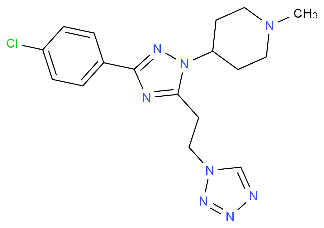 4-{3-(4-chlorophenyl)-5-[2-(1H-tetrazol-1-yl)ethyl]-1H-1,2,4-triazol-1-yl}-1-methylpiperidine_Molecular_structure_CAS_)