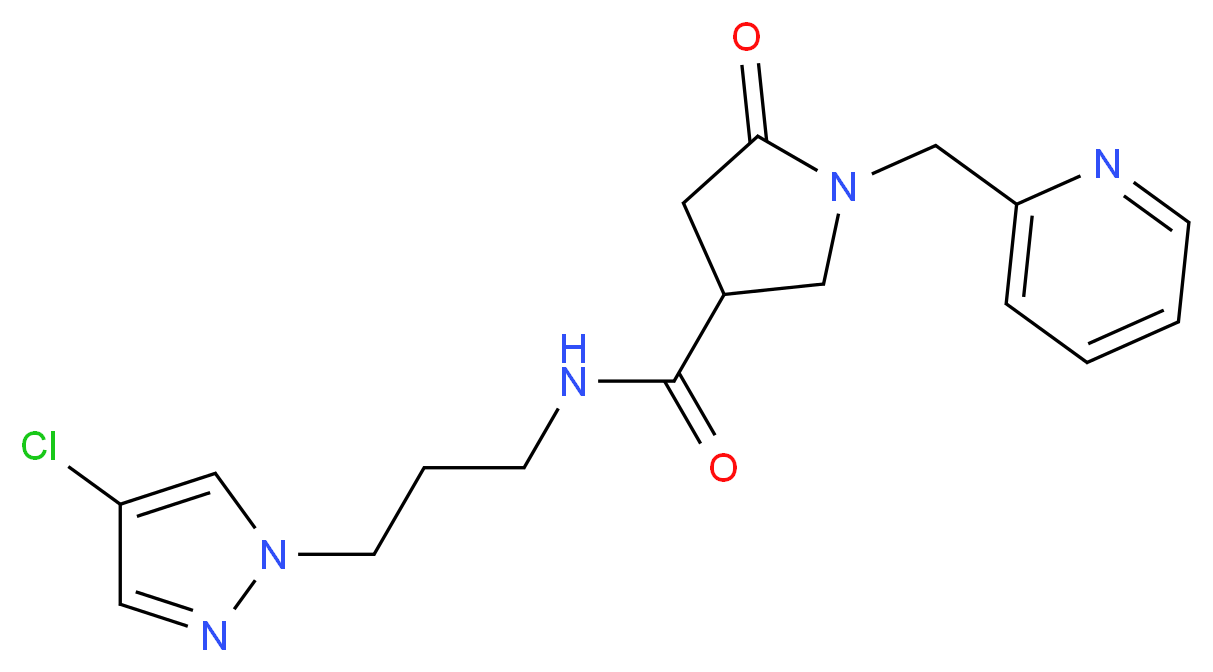 N-[3-(4-chloro-1H-pyrazol-1-yl)propyl]-5-oxo-1-(2-pyridinylmethyl)-3-pyrrolidinecarboxamide_Molecular_structure_CAS_)