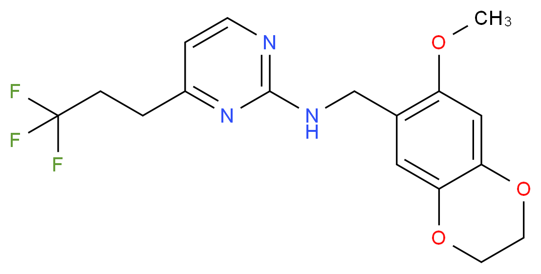 N-[(7-methoxy-2,3-dihydro-1,4-benzodioxin-6-yl)methyl]-4-(3,3,3-trifluoropropyl)pyrimidin-2-amine_Molecular_structure_CAS_)