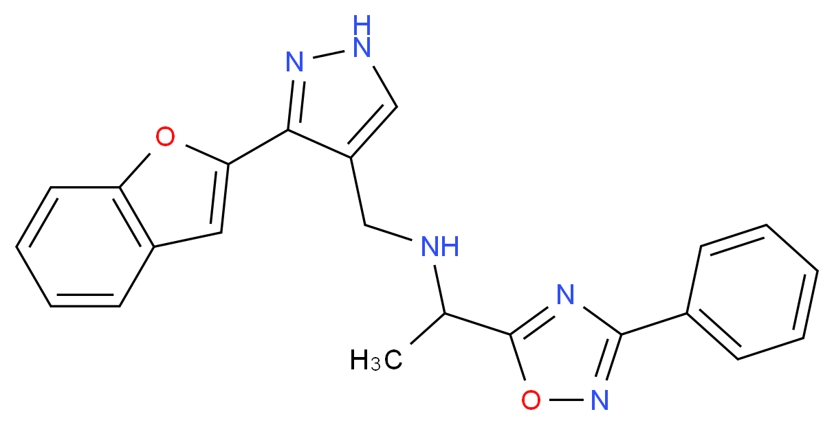 N-{[3-(1-benzofuran-2-yl)-1H-pyrazol-4-yl]methyl}-1-(3-phenyl-1,2,4-oxadiazol-5-yl)ethanamine_Molecular_structure_CAS_)