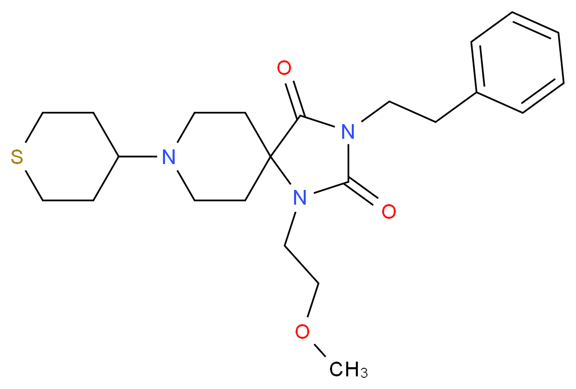 1-(2-methoxyethyl)-3-(2-phenylethyl)-8-(tetrahydro-2H-thiopyran-4-yl)-1,3,8-triazaspiro[4.5]decane-2,4-dione_Molecular_structure_CAS_)