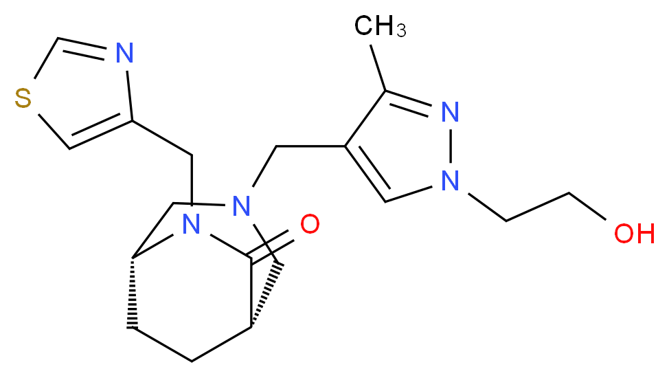 (1S*,5R*)-3-{[1-(2-hydroxyethyl)-3-methyl-1H-pyrazol-4-yl]methyl}-6-(1,3-thiazol-4-ylmethyl)-3,6-diazabicyclo[3.2.2]nonan-7-one_Molecular_structure_CAS_)