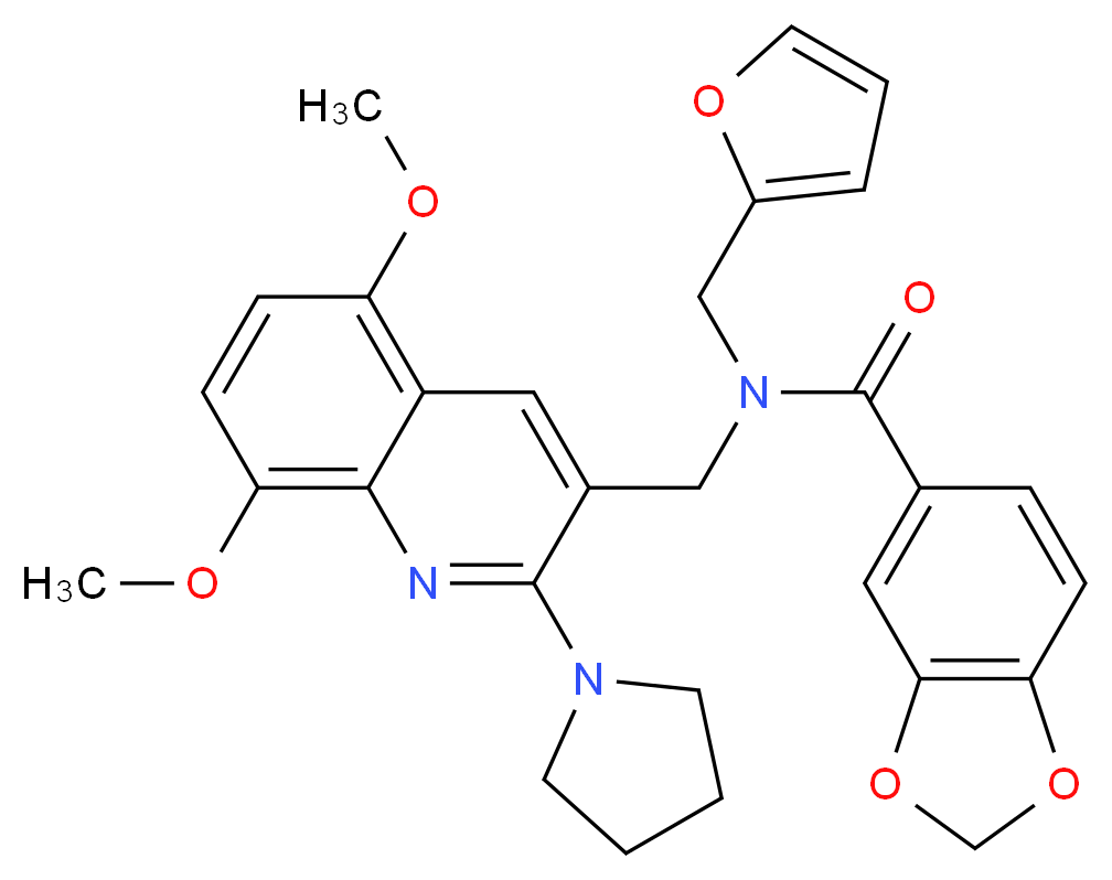 N-{[5,8-dimethoxy-2-(1-pyrrolidinyl)-3-quinolinyl]methyl}-N-(2-furylmethyl)-1,3-benzodioxole-5-carboxamide_Molecular_structure_CAS_)