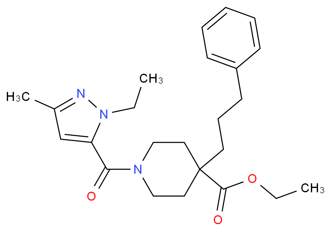 ethyl 1-[(1-ethyl-3-methyl-1H-pyrazol-5-yl)carbonyl]-4-(3-phenylpropyl)-4-piperidinecarboxylate_Molecular_structure_CAS_)