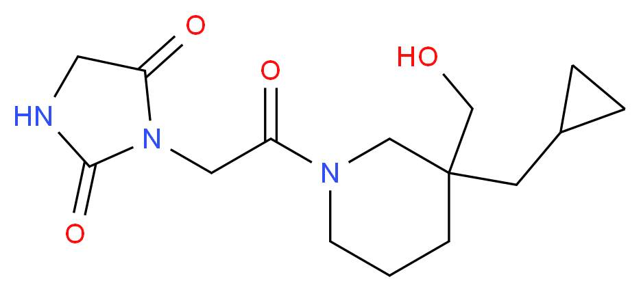 3-{2-[3-(cyclopropylmethyl)-3-(hydroxymethyl)piperidin-1-yl]-2-oxoethyl}imidazolidine-2,4-dione_Molecular_structure_CAS_)