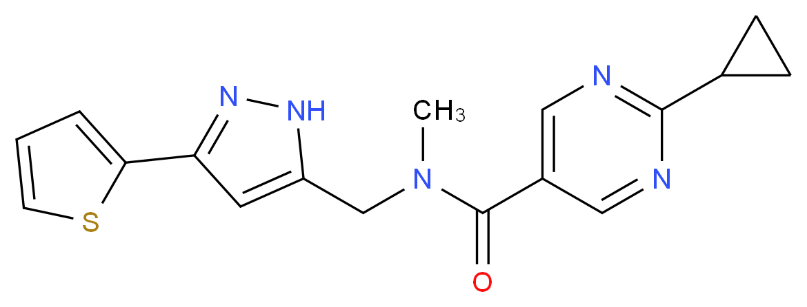 2-cyclopropyl-N-methyl-N-{[3-(2-thienyl)-1H-pyrazol-5-yl]methyl}pyrimidine-5-carboxamide_Molecular_structure_CAS_)