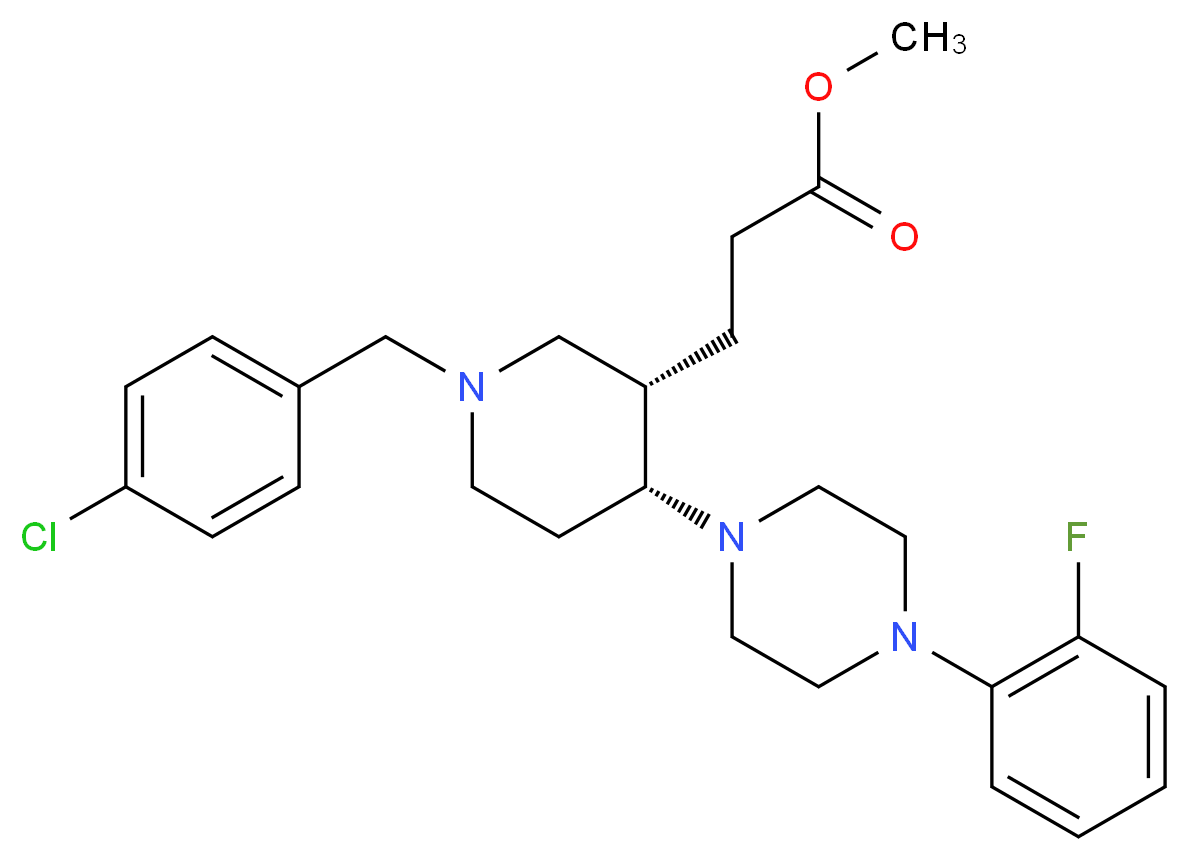 methyl 3-{(3S*,4R*)-1-(4-chlorobenzyl)-4-[4-(2-fluorophenyl)-1-piperazinyl]-3-piperidinyl}propanoate_Molecular_structure_CAS_)