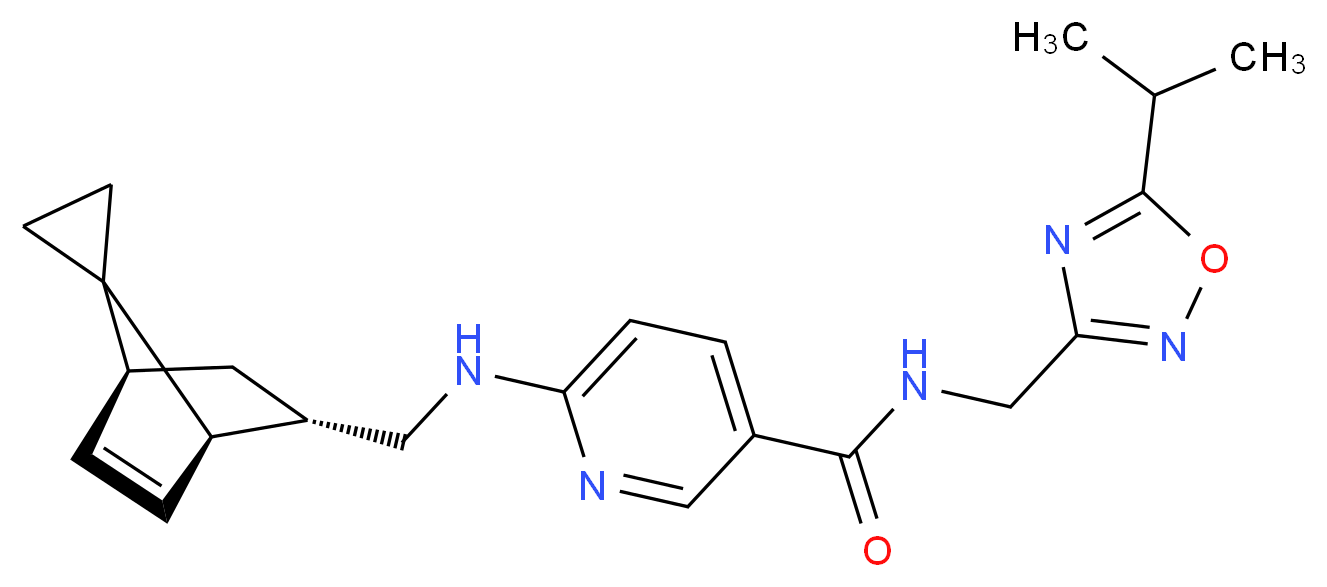N-[(5-isopropyl-1,2,4-oxadiazol-3-yl)methyl]-6-{[(1R*,2S*,4S*)-spiro[bicyclo[2.2.1]heptane-7,1'-cyclopropane]-5-en-2-ylmethyl]amino}nicotinamide_Molecular_structure_CAS_)