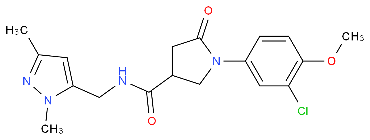 1-(3-chloro-4-methoxyphenyl)-N-[(1,3-dimethyl-1H-pyrazol-5-yl)methyl]-5-oxo-3-pyrrolidinecarboxamide_Molecular_structure_CAS_)