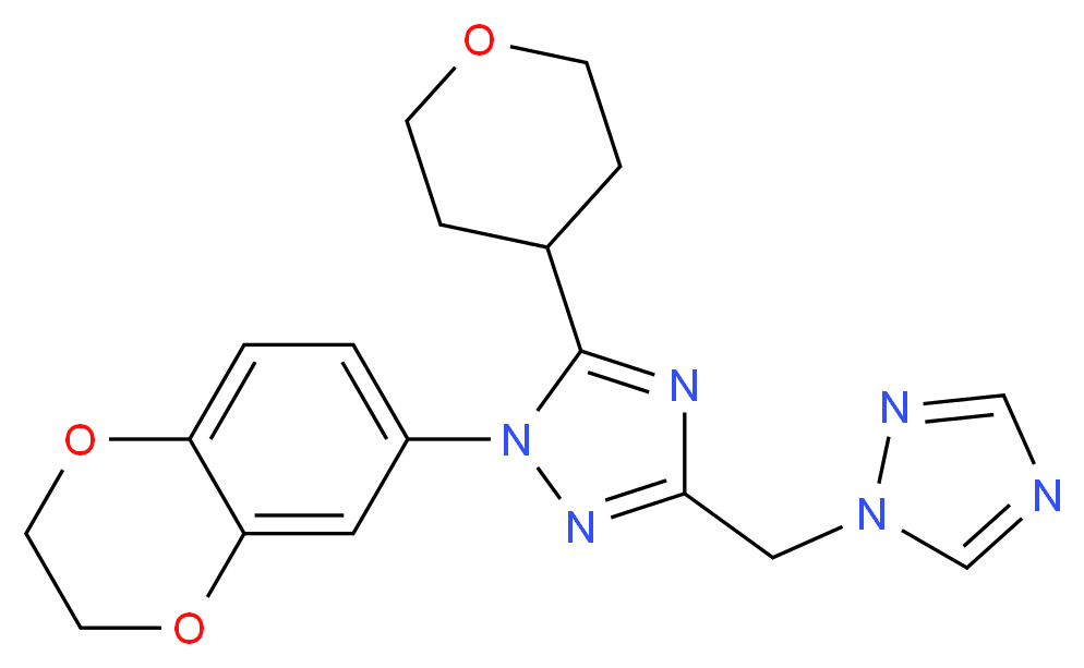 1-(2,3-dihydro-1,4-benzodioxin-6-yl)-5-(tetrahydro-2H-pyran-4-yl)-3-(1H-1,2,4-triazol-1-ylmethyl)-1H-1,2,4-triazole_Molecular_structure_CAS_)