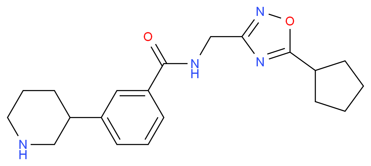 N-[(5-cyclopentyl-1,2,4-oxadiazol-3-yl)methyl]-3-piperidin-3-ylbenzamide_Molecular_structure_CAS_)