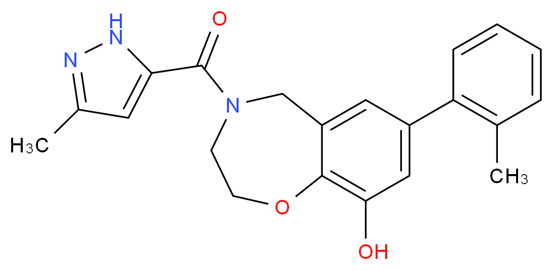 7-(2-methylphenyl)-4-[(3-methyl-1H-pyrazol-5-yl)carbonyl]-2,3,4,5-tetrahydro-1,4-benzoxazepin-9-ol_Molecular_structure_CAS_)