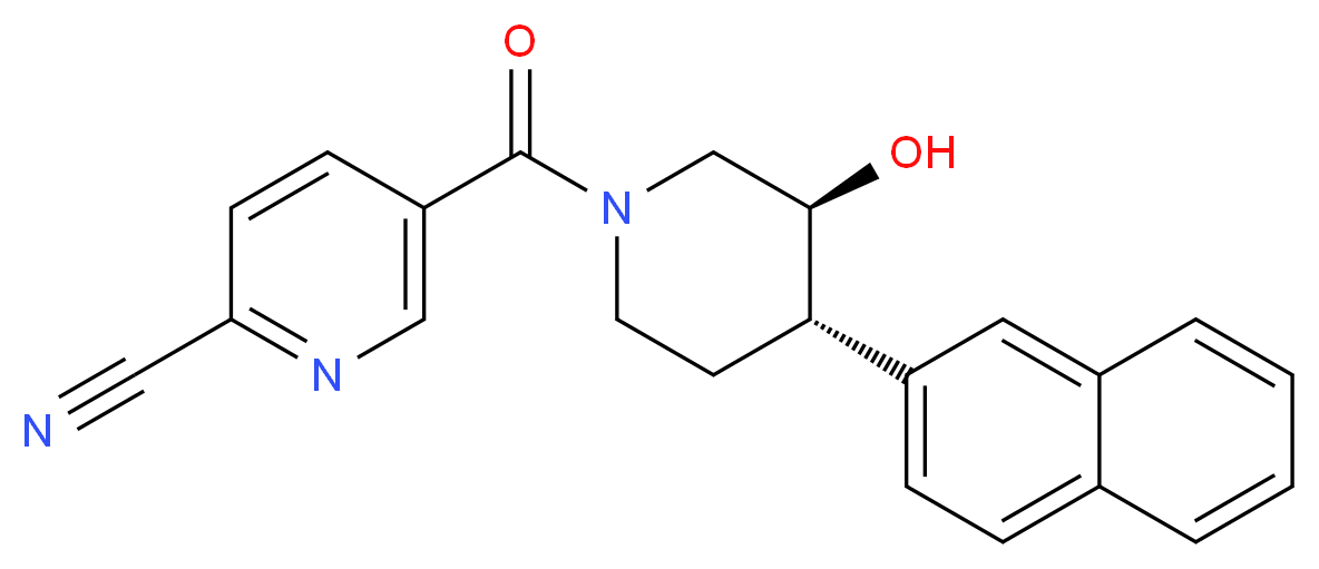 5-{[(3S*,4S*)-3-hydroxy-4-(2-naphthyl)piperidin-1-yl]carbonyl}pyridine-2-carbonitrile_Molecular_structure_CAS_)