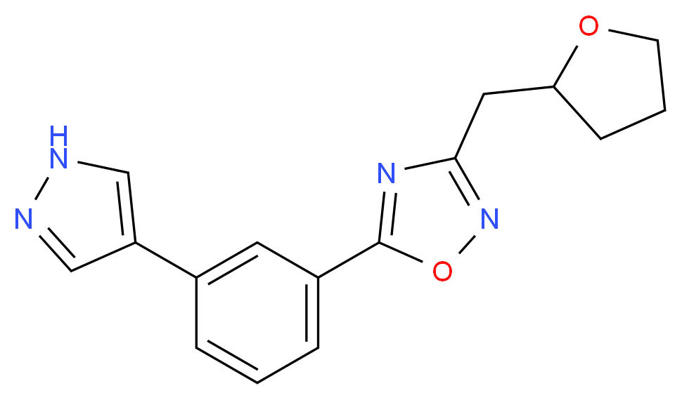 5-[3-(1H-pyrazol-4-yl)phenyl]-3-(tetrahydro-2-furanylmethyl)-1,2,4-oxadiazole_Molecular_structure_CAS_)