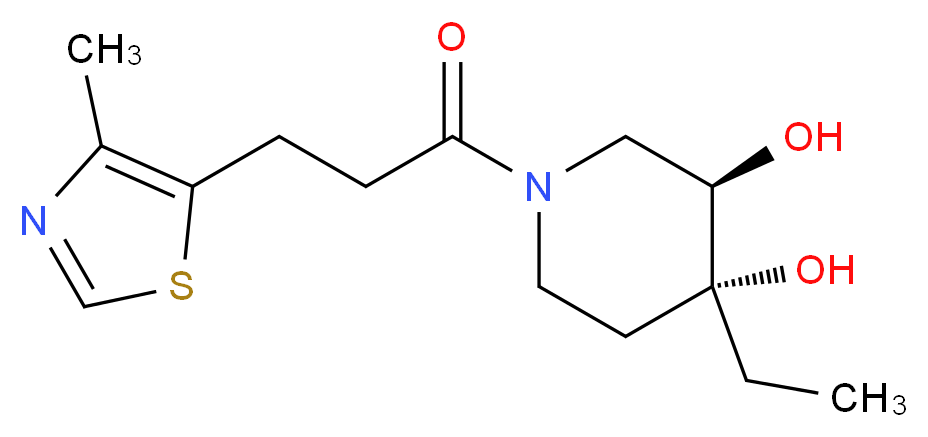 (3R*,4R*)-4-ethyl-1-[3-(4-methyl-1,3-thiazol-5-yl)propanoyl]piperidine-3,4-diol_Molecular_structure_CAS_)