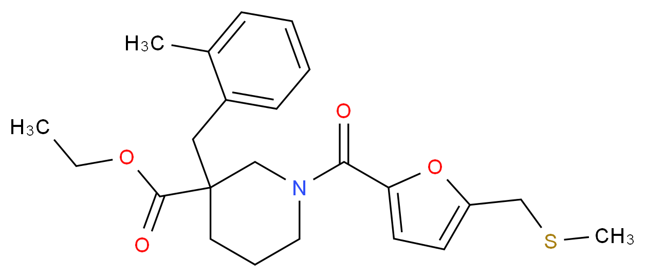 ethyl 3-(2-methylbenzyl)-1-{5-[(methylthio)methyl]-2-furoyl}-3-piperidinecarboxylate_Molecular_structure_CAS_)