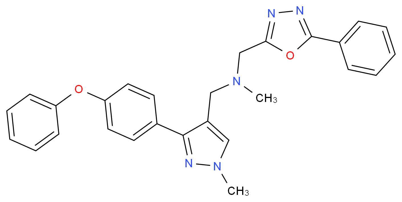 N-methyl-1-[1-methyl-3-(4-phenoxyphenyl)-1H-pyrazol-4-yl]-N-[(5-phenyl-1,3,4-oxadiazol-2-yl)methyl]methanamine_Molecular_structure_CAS_)