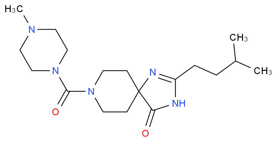 2-(3-methylbutyl)-8-[(4-methylpiperazin-1-yl)carbonyl]-1,3,8-triazaspiro[4.5]dec-1-en-4-one_Molecular_structure_CAS_)