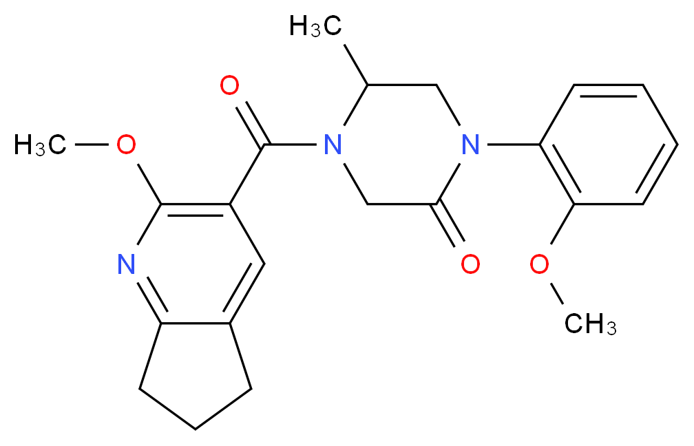4-[(2-methoxy-6,7-dihydro-5H-cyclopenta[b]pyridin-3-yl)carbonyl]-1-(2-methoxyphenyl)-5-methyl-2-piperazinone_Molecular_structure_CAS_)