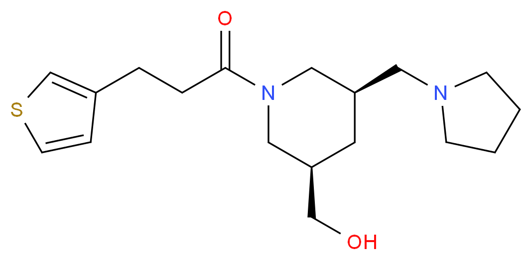 {(3R*,5R*)-5-(1-pyrrolidinylmethyl)-1-[3-(3-thienyl)propanoyl]-3-piperidinyl}methanol_Molecular_structure_CAS_)