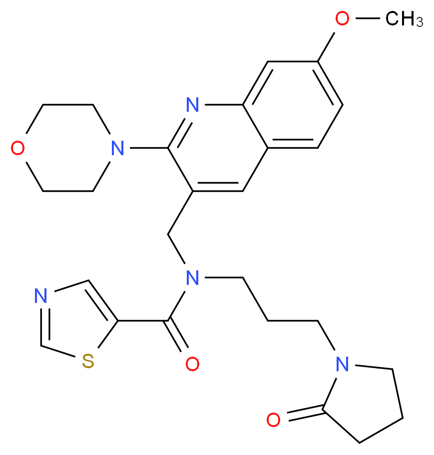 N-{[7-methoxy-2-(4-morpholinyl)-3-quinolinyl]methyl}-N-[3-(2-oxo-1-pyrrolidinyl)propyl]-1,3-thiazole-5-carboxamide_Molecular_structure_CAS_)