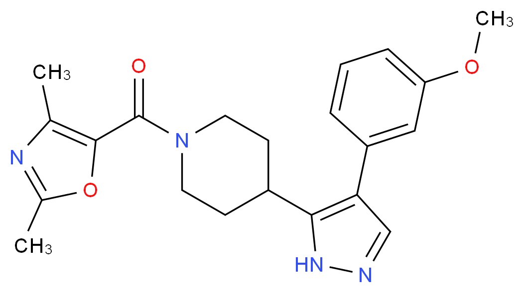 1-[(2,4-dimethyl-1,3-oxazol-5-yl)carbonyl]-4-[4-(3-methoxyphenyl)-1H-pyrazol-5-yl]piperidine_Molecular_structure_CAS_)
