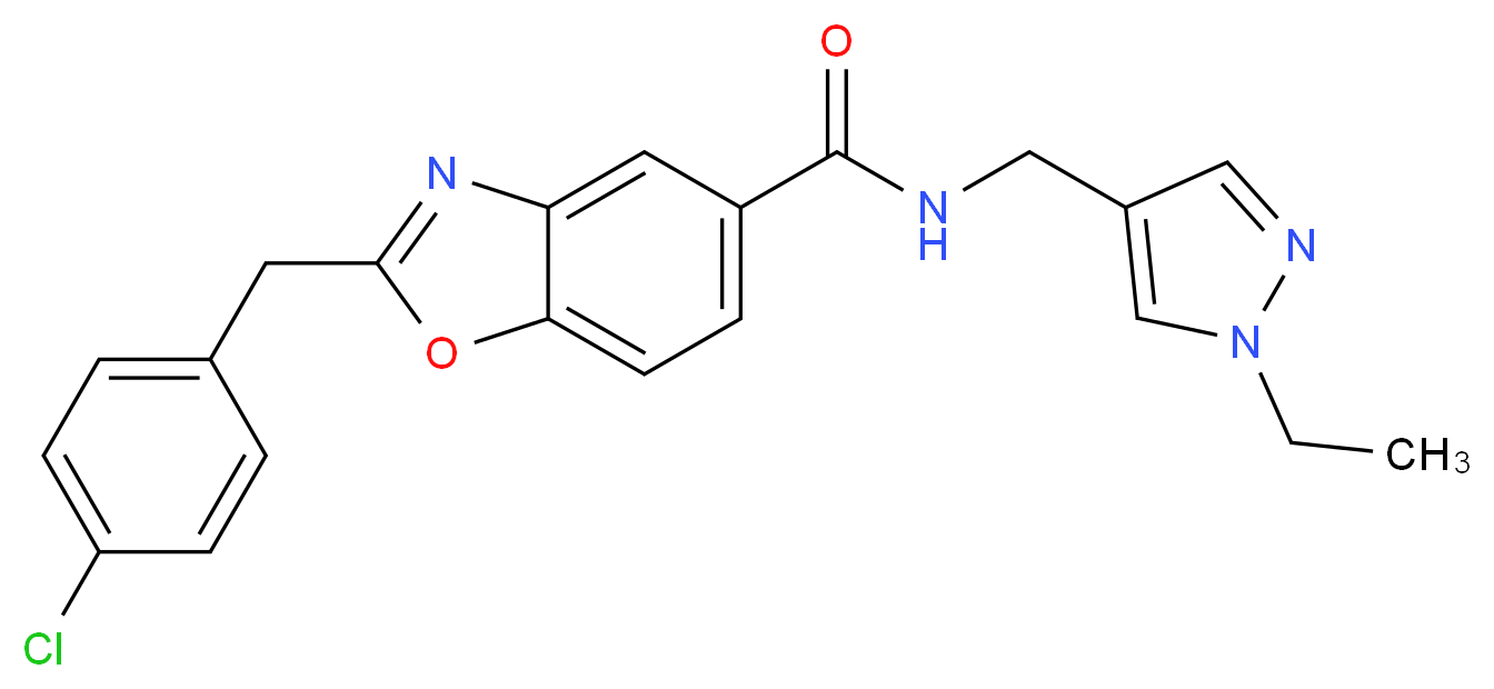 2-(4-chlorobenzyl)-N-[(1-ethyl-1H-pyrazol-4-yl)methyl]-1,3-benzoxazole-5-carboxamide_Molecular_structure_CAS_)