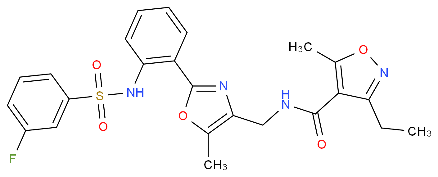 3-ethyl-N-{[2-(2-{[(3-fluorophenyl)sulfonyl]amino}phenyl)-5-methyl-1,3-oxazol-4-yl]methyl}-5-methyl-4-isoxazolecarboxamide_Molecular_structure_CAS_)