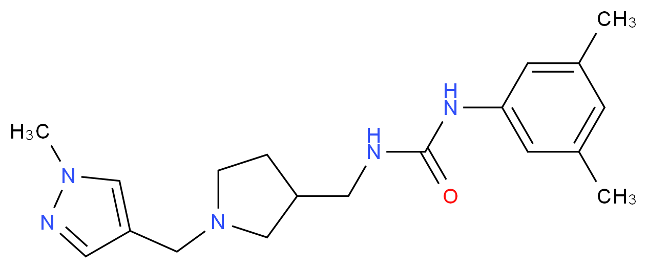 N-(3,5-dimethylphenyl)-N'-({1-[(1-methyl-1H-pyrazol-4-yl)methyl]pyrrolidin-3-yl}methyl)urea_Molecular_structure_CAS_)