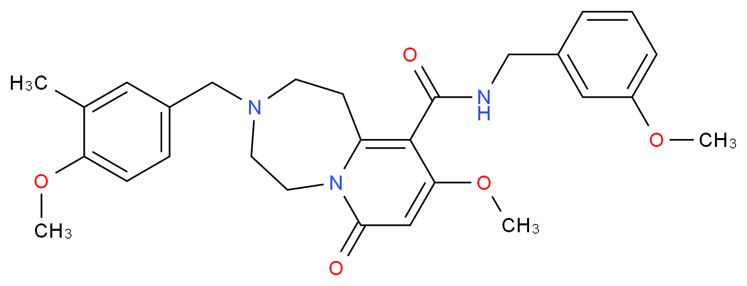 9-methoxy-N-(3-methoxybenzyl)-3-(4-methoxy-3-methylbenzyl)-7-oxo-1,2,3,4,5,7-hexahydropyrido[1,2-d][1,4]diazepine-10-carboxamide_Molecular_structure_CAS_)