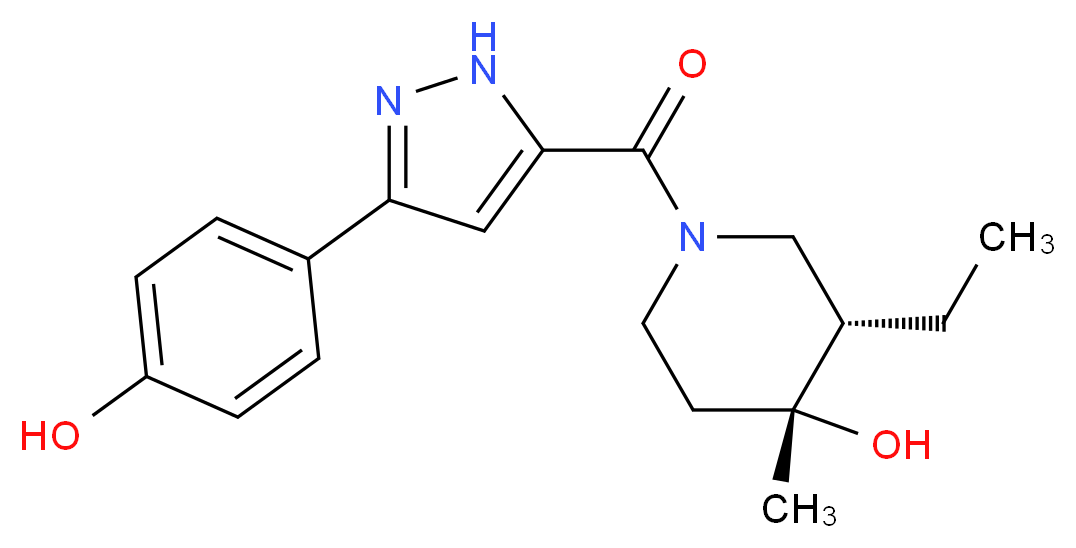 (3S*,4R*)-3-ethyl-1-{[3-(4-hydroxyphenyl)-1H-pyrazol-5-yl]carbonyl}-4-methylpiperidin-4-ol_Molecular_structure_CAS_)