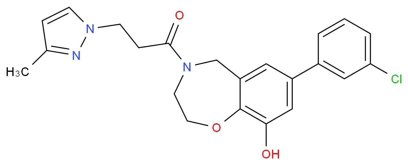 7-(3-chlorophenyl)-4-[3-(3-methyl-1H-pyrazol-1-yl)propanoyl]-2,3,4,5-tetrahydro-1,4-benzoxazepin-9-ol_Molecular_structure_CAS_)