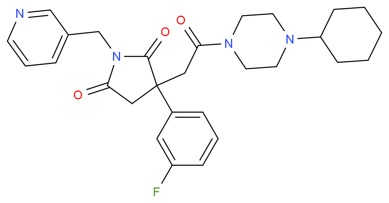 3-[2-(4-cyclohexyl-1-piperazinyl)-2-oxoethyl]-3-(3-fluorophenyl)-1-(3-pyridinylmethyl)-2,5-pyrrolidinedione_Molecular_structure_CAS_)
