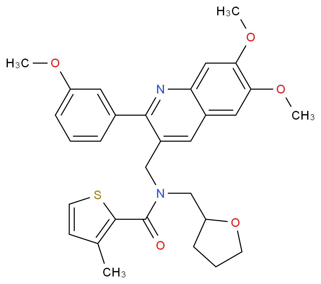 N-{[6,7-dimethoxy-2-(3-methoxyphenyl)-3-quinolinyl]methyl}-3-methyl-N-(tetrahydro-2-furanylmethyl)-2-thiophenecarboxamide_Molecular_structure_CAS_)